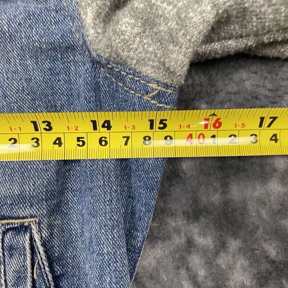 Free People Denim Jean Jacket Womens Size XS Gray Knit Hoodie Collared Button - Picture 11 of 12